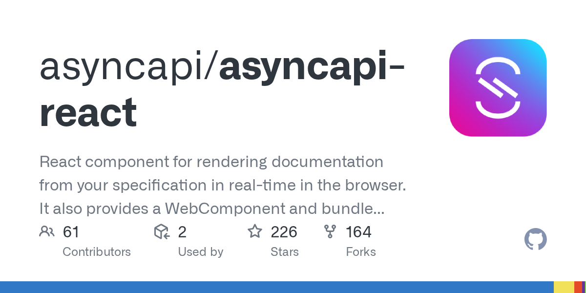 GitHub - asyncapi/asyncapi-react: React component for rendering documentation from your specification in real-time in the browser. It also provides a WebComponent and bundle for Angular and Vue